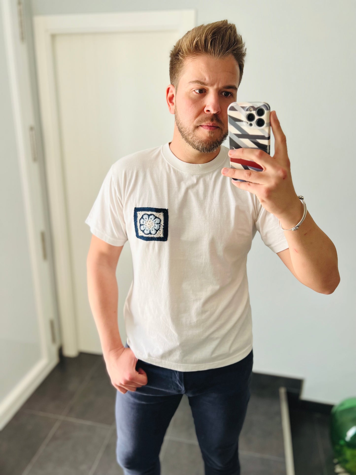 Camiseta ganchillo "Hortensia azul”