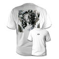 Camiseta cofrade diseño de Iván Suazo inspirada en el Cristo de la Expiración de Triana “El Cachorro”, vista delantera y trasera