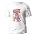Camiseta cofrade de Jose Carlos Torres, inspirado en la expresión ¡AL CIELO! indicación de los capataces a los costaleros, cuando hay que levantar el paso en la Semana Santa. Diseño delantero.