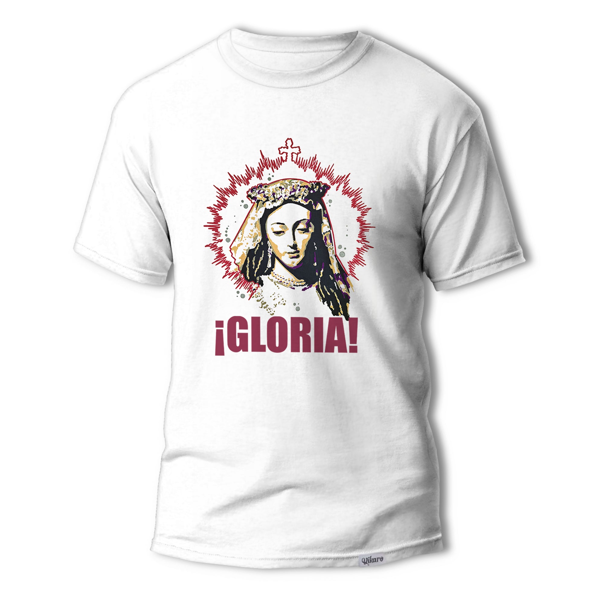 Camiseta cofrade de Jose Carlos Torres, inspirada en la Virgen de Pastora de Málaga, con diseño delantero