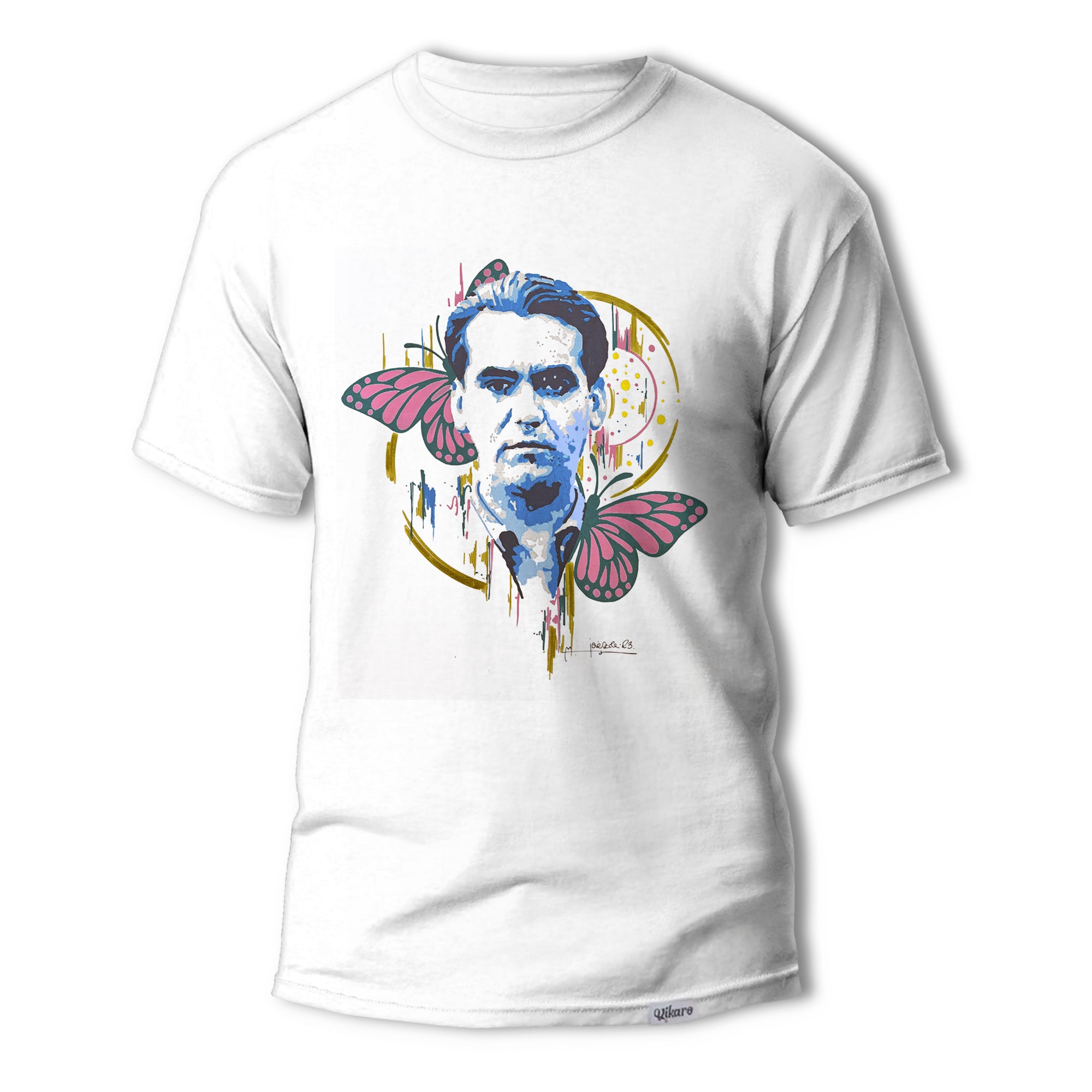 Camiseta artística de Jose Carlos Torres inspirada en Federico García Lorca, retrato en diseño delantero
