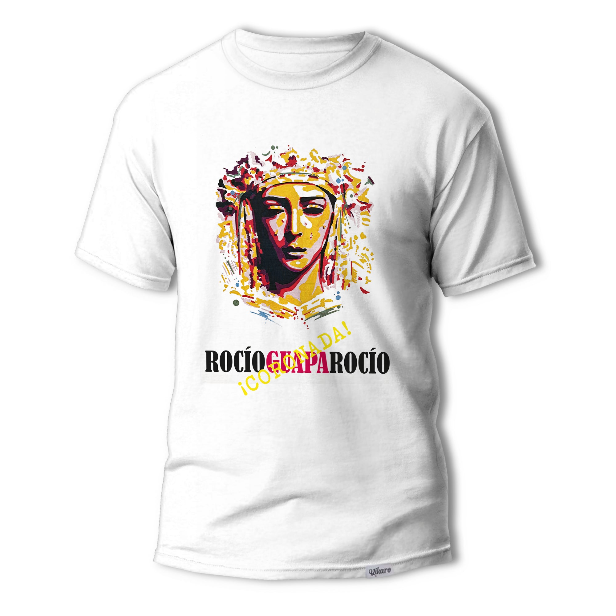 Camiseta cofrade de Jose Carlos Torres, inspirada en la Virgen de la Hermandad de Redención de Sevilla. Diseño delantero