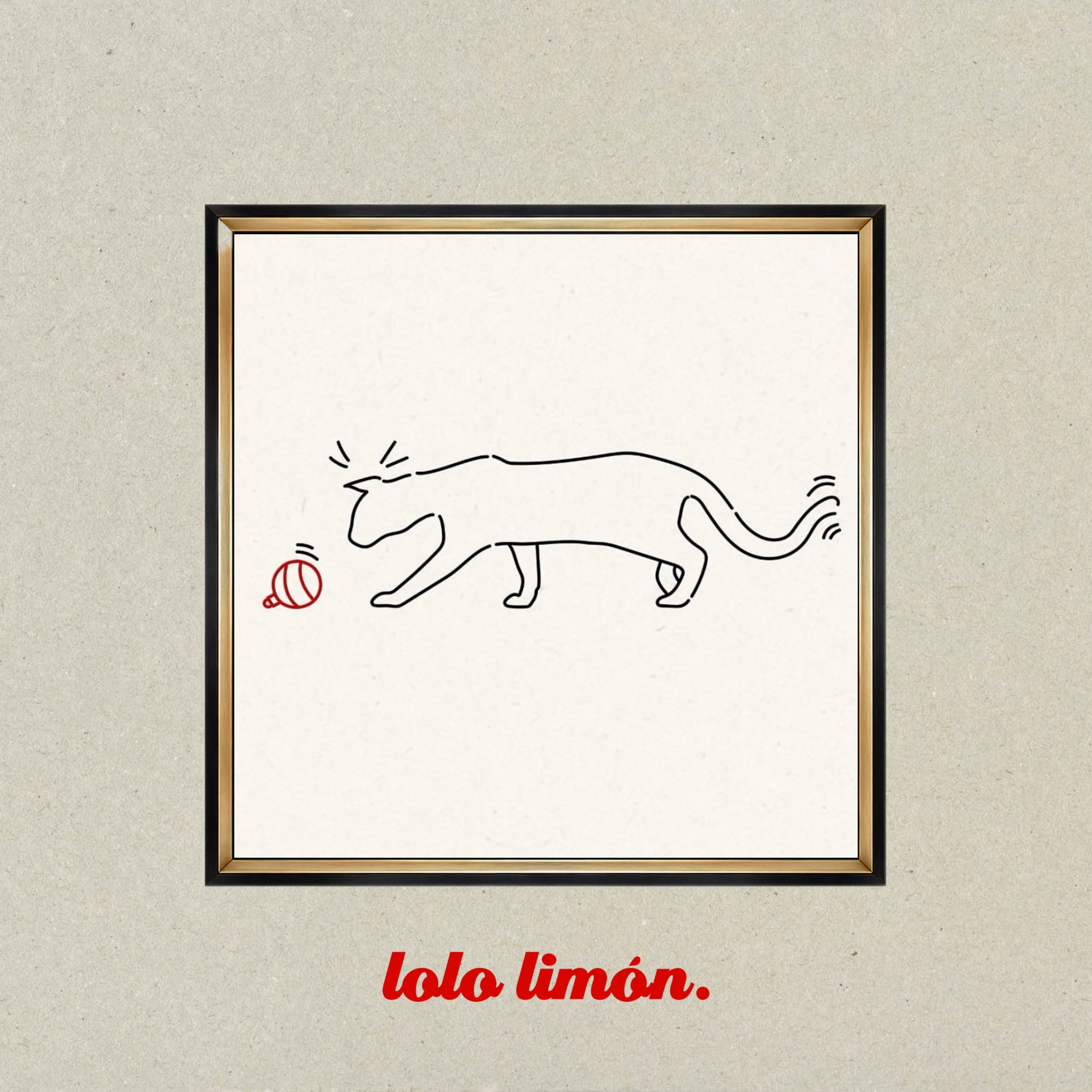 ilustracion minimalista canina de lolo limon con gato y bola de navidad para vikaro