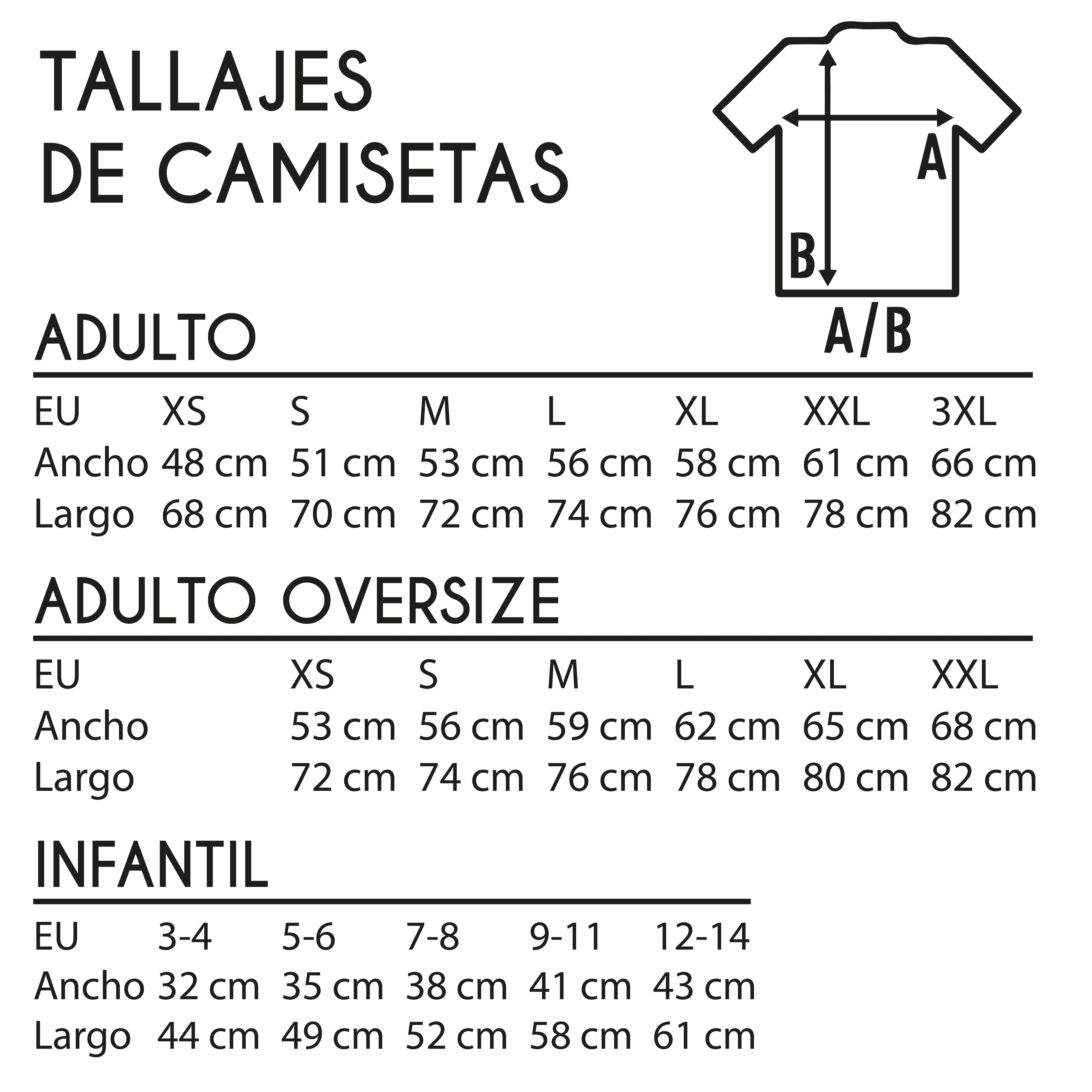 Guía de tallaje camisetas adultos, infantiles, oversize · Víkaro