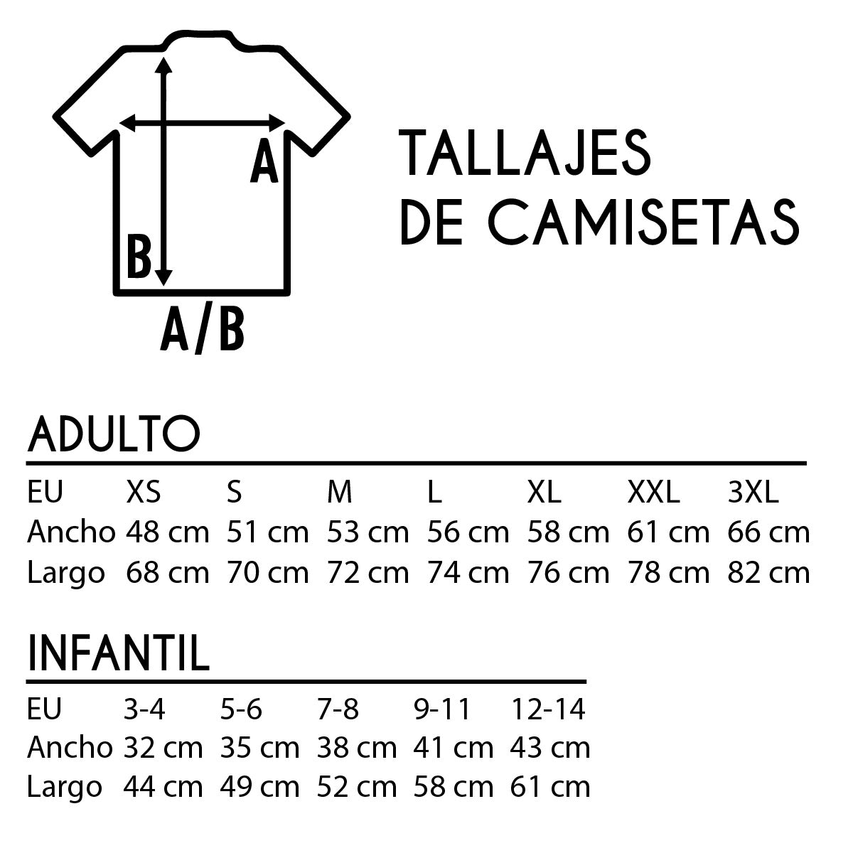 Guía de tallaje camisetas adultos e infantiles · Víkaro